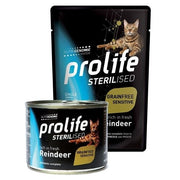 Prolife Sterilised: reno fresco y patatas, comida húmeda para gatos adultos, sobre de 85 g
