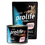 Prolife Sterilised: Comida húmeda para gatos adultos con cerdo fresco y patatas, en bolsita de 85 g