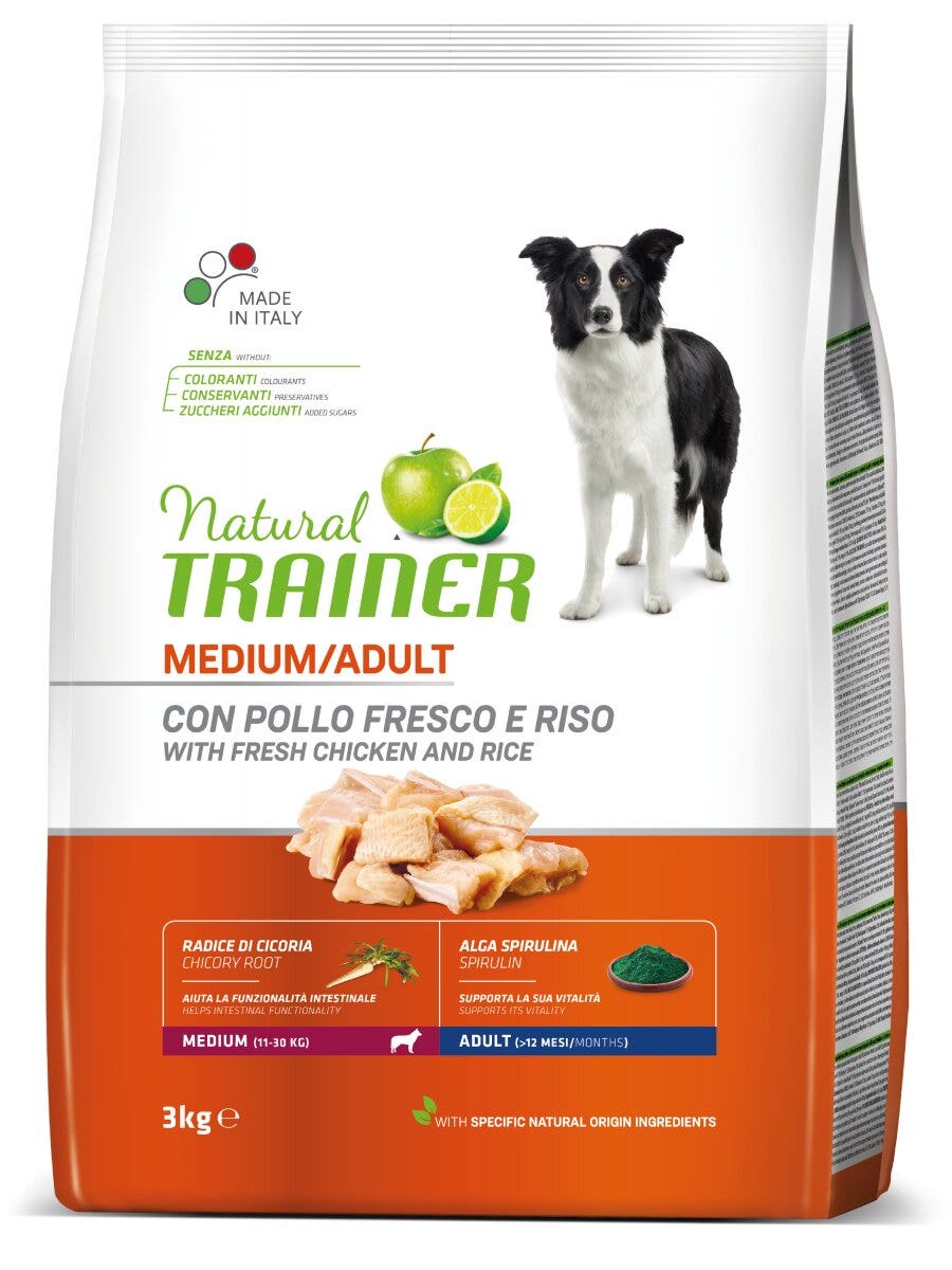 Entrenador Natural Croquetas Pollo Fresco / Arroz / Alga Espirulina Para Perros Adultos Tamaño Mediano Bolsa 3kg-3