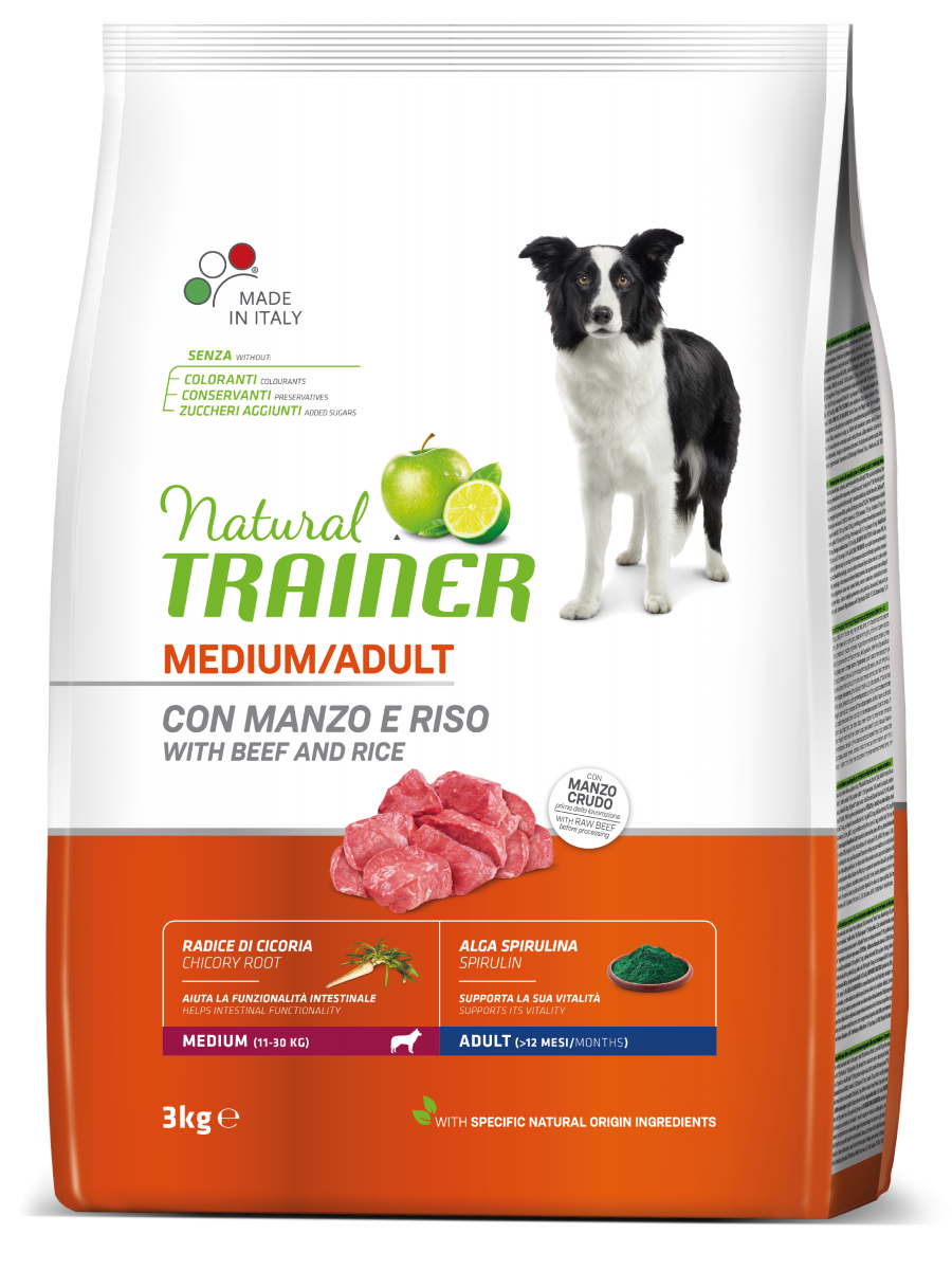 Entrenador Natural Croquetas Ternera / Arroz Para Perros Adultos Bolsa Mediana 3kg-3