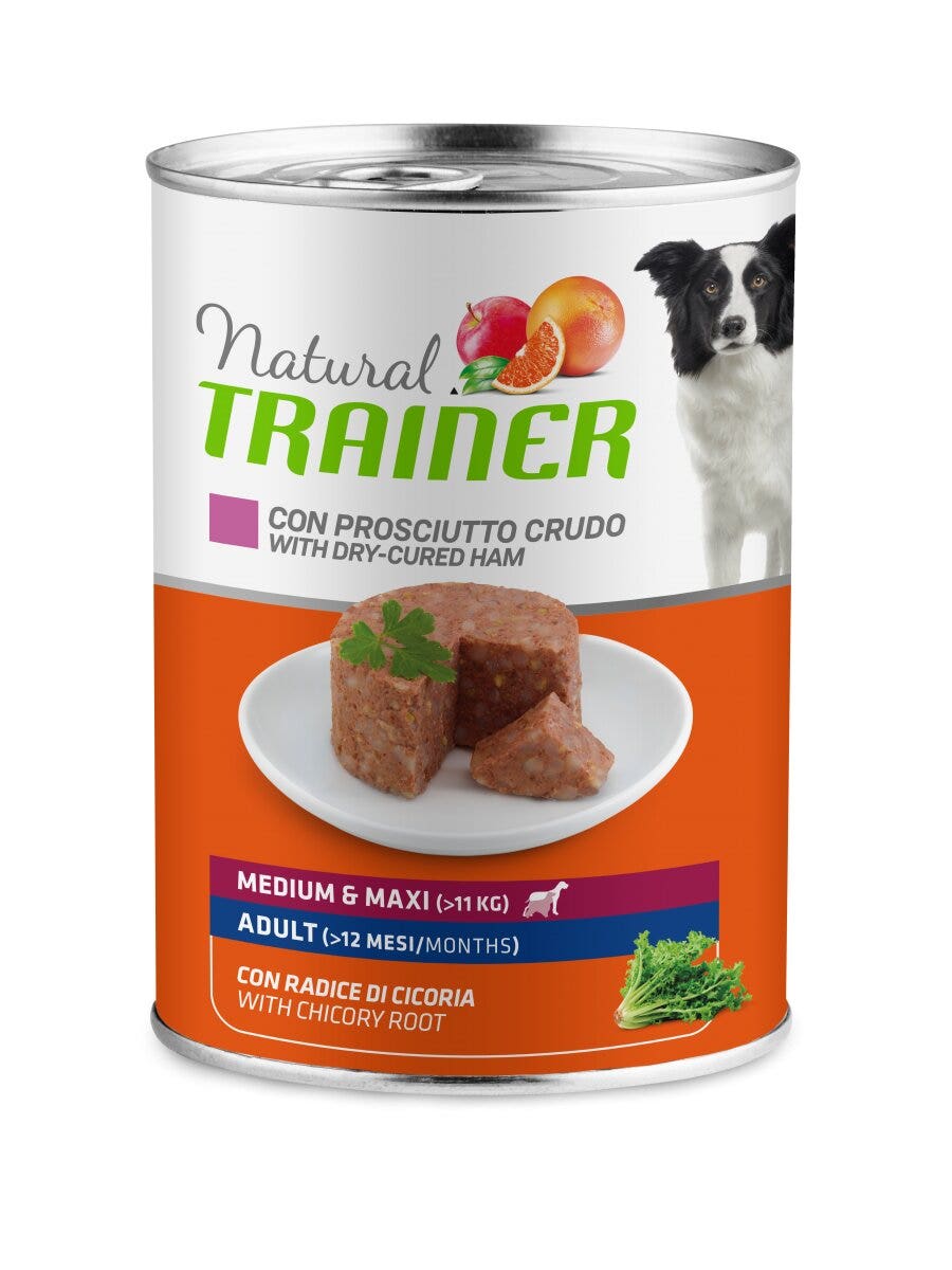 Jamón/arroz crudos del alimento húmedo del entrenador natural para perros adultos Lata de tamaño mediano/grande 400g-3
