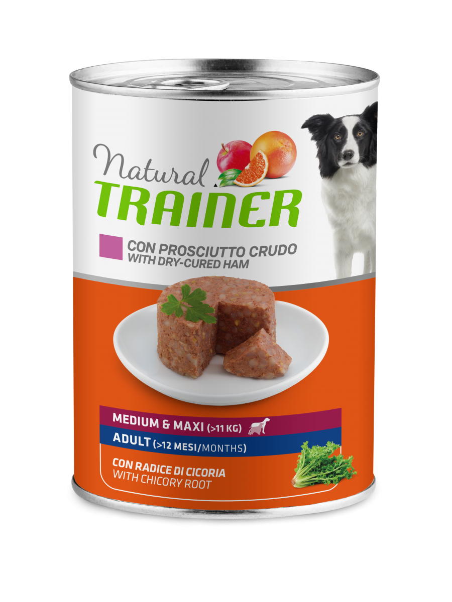 Jamón/arroz crudos del alimento húmedo del entrenador natural para perros adultos Lata de tamaño mediano/grande 400g-2