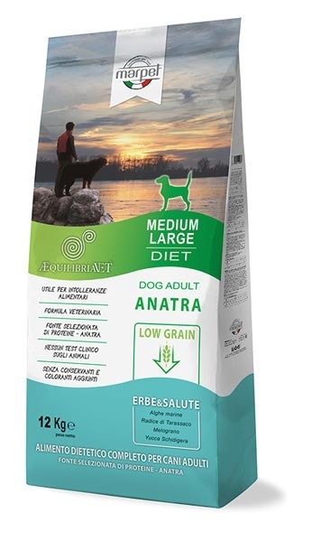 Marpet Aequilibriavet Low Grain Pato, pienso seco para perros adultos de tamaño mediano-grande, saco de 12 kg