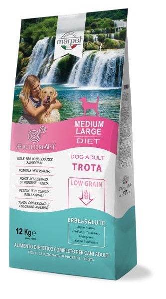 Marpet Aequilibriavet Low Grain Trucha - Pienso seco para perros adultos de tamaño mediano-grande - Saco de 12 kg