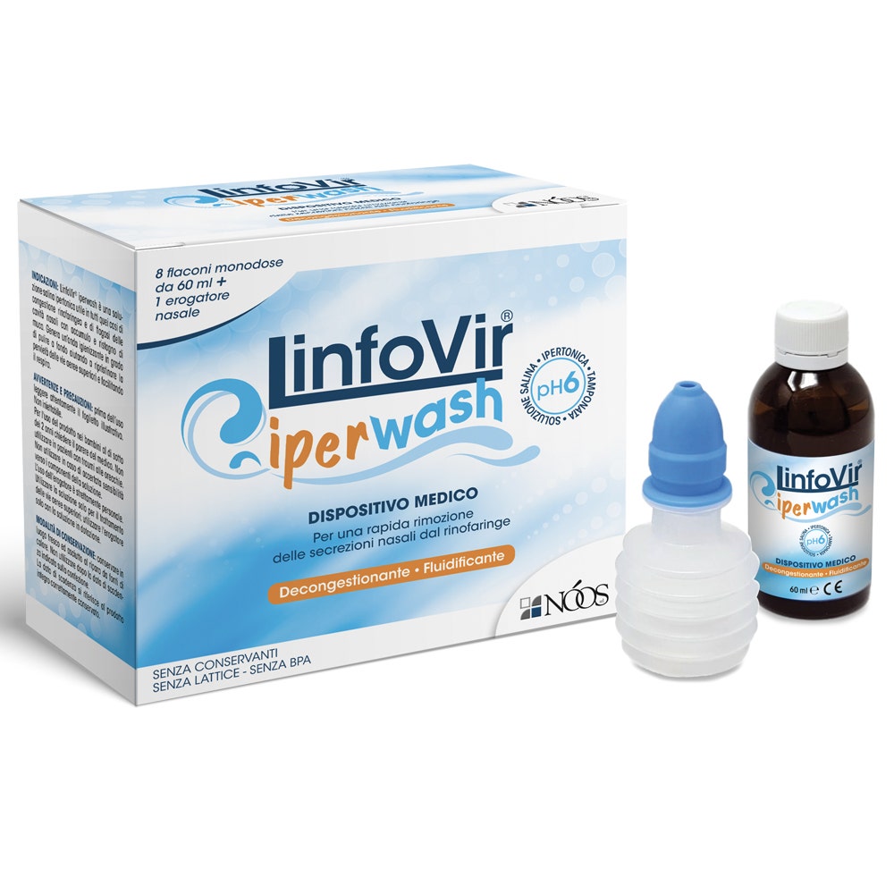 Linfovir Iperwash Solución Salina Hipertónica Tamponada 8 Frascos de 60ml + 1 Dosificador Nasal-1