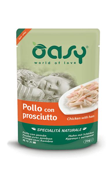 Oasy Wet Cat Pollo con Jamón Comida Húmeda Natural para Gatos Adultos Lata 70g-4