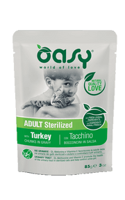 Oasy Wet Cat Bocaditos en salsa con pavo para gatos adultos esterilizados 85 g