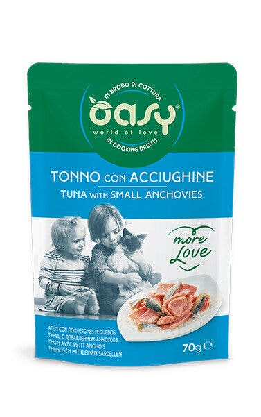 Oasy Wet Cat More Love Tonno Con Acciughine Cibo Umido Per Gatti Adulti 70g