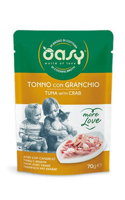 Oasy Wet Cat More Love Atún con cangrejo, comida húmeda para gatos adultos, 70 g