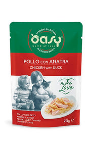 Oasy Wet Cat More Love Pollo con pato, comida húmeda para gatos adultos, 70 g