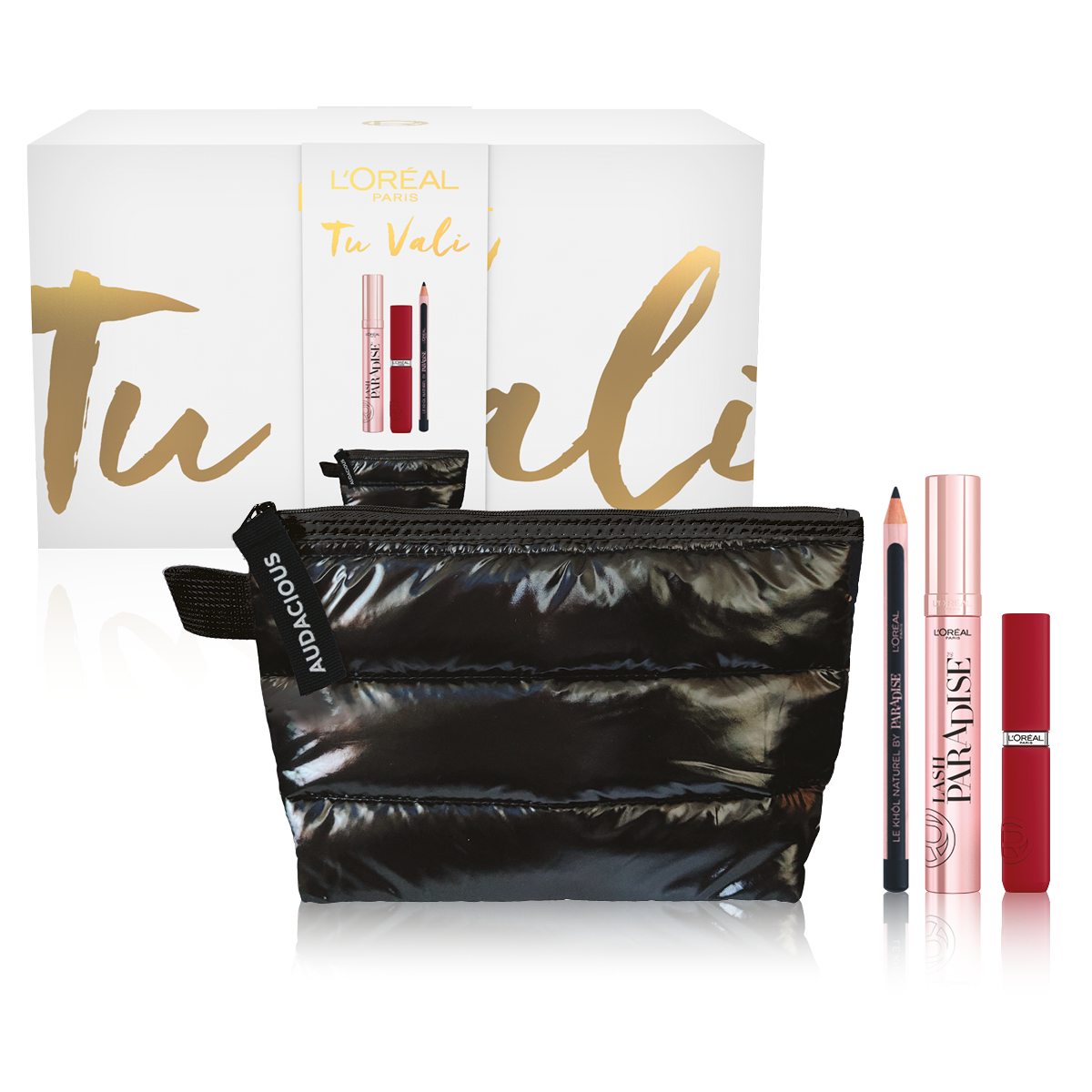 L'Oréal Paris Self Confidence Box: Máscara de pestañas Lash Paradise + Pintalabios mate Resistance + Lápiz de ojos + Beauty Negro