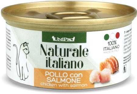 Unipro Naturale Italiano Cibo Umido Pollo Con Salmone Per Gatti Adulti Scatoletta 85g