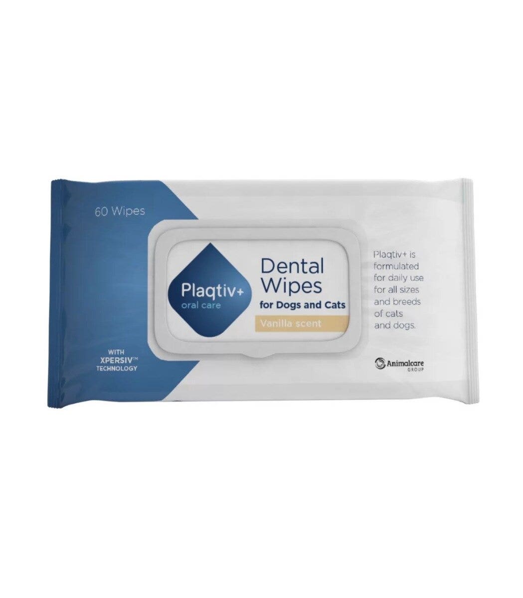 Plaqtiv Oral Care para perros y gatos, 64 toallitas dentales