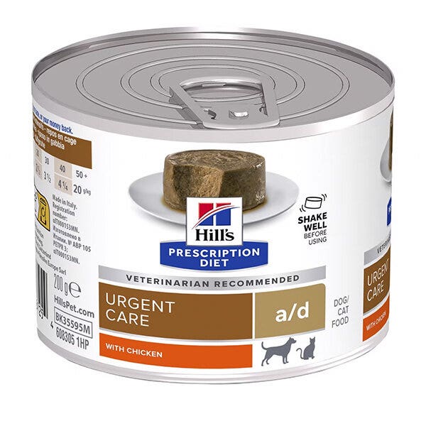 Hill's Pet Prescription Diet A/D Urgent Care con pollo, comida húmeda para perros y gatos, 200 g