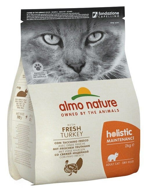 Almo Nature Mantenimiento Holístico con Pavo Fresco y Arroz Pienso para Gatos Adultos Bolsa 2kg-2