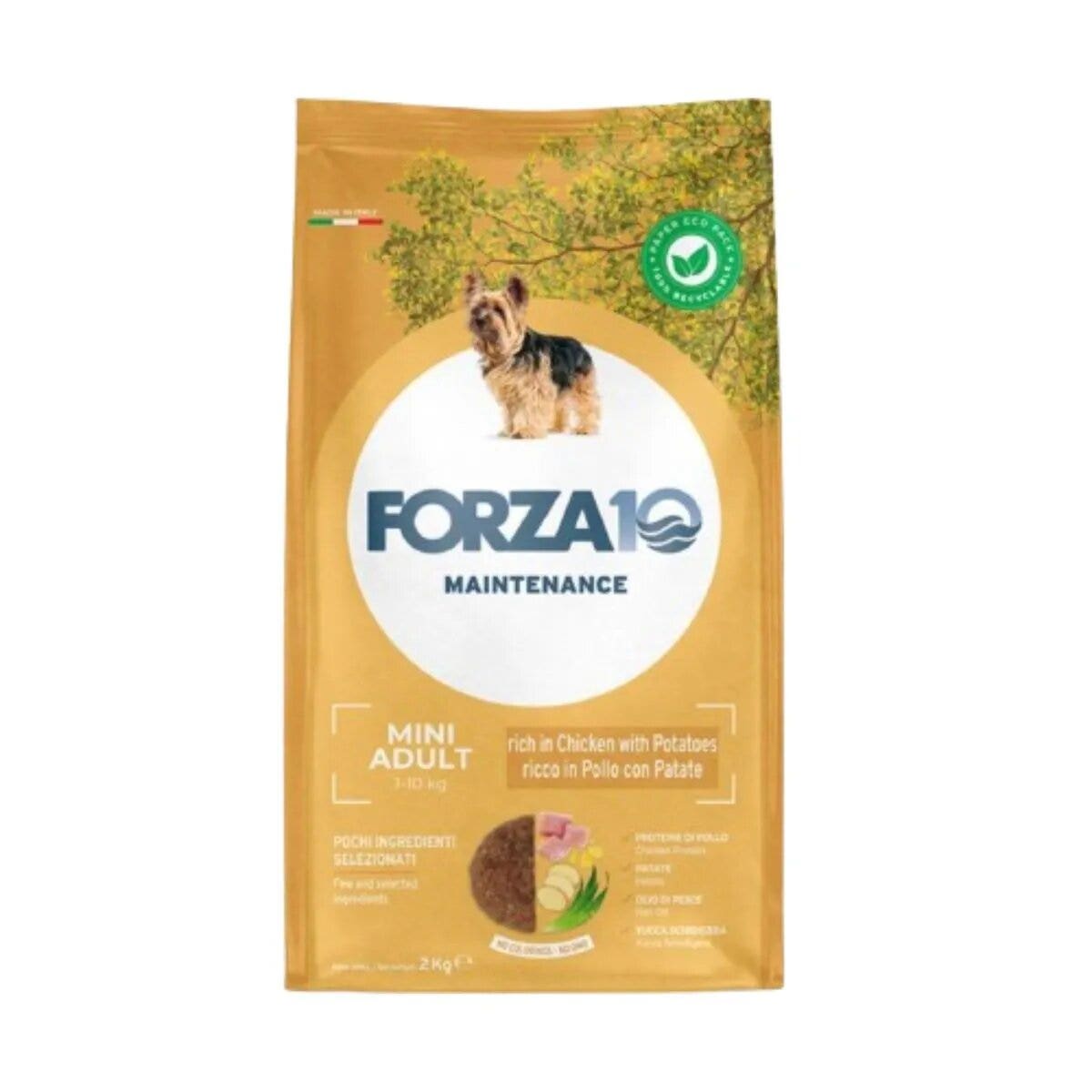 Forza10 Adult Croquetas de Pollo y Patata de Mantenimiento para Perros Adultos de Razas Pequeñas Bolsa 2kg-1