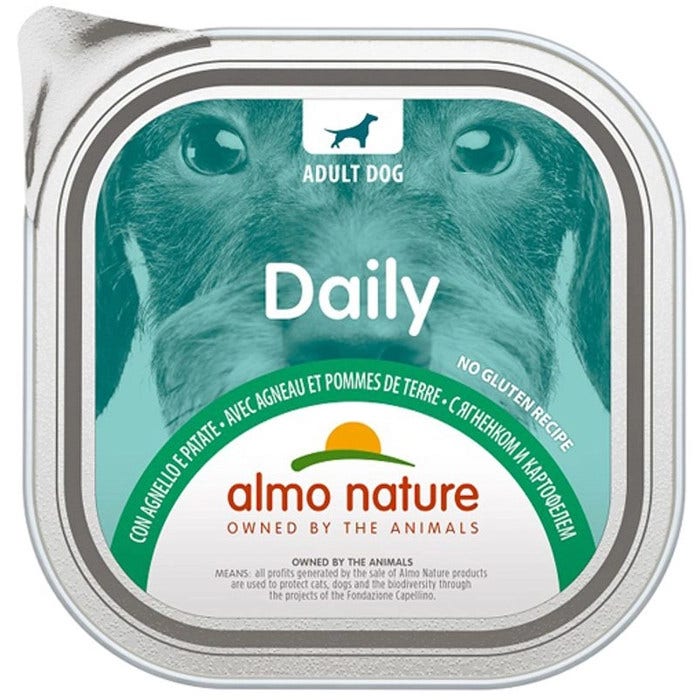 Almo Nature Daily Cordero y Patatas Comida Húmeda para Perros Adultos Bandeja 300g-1