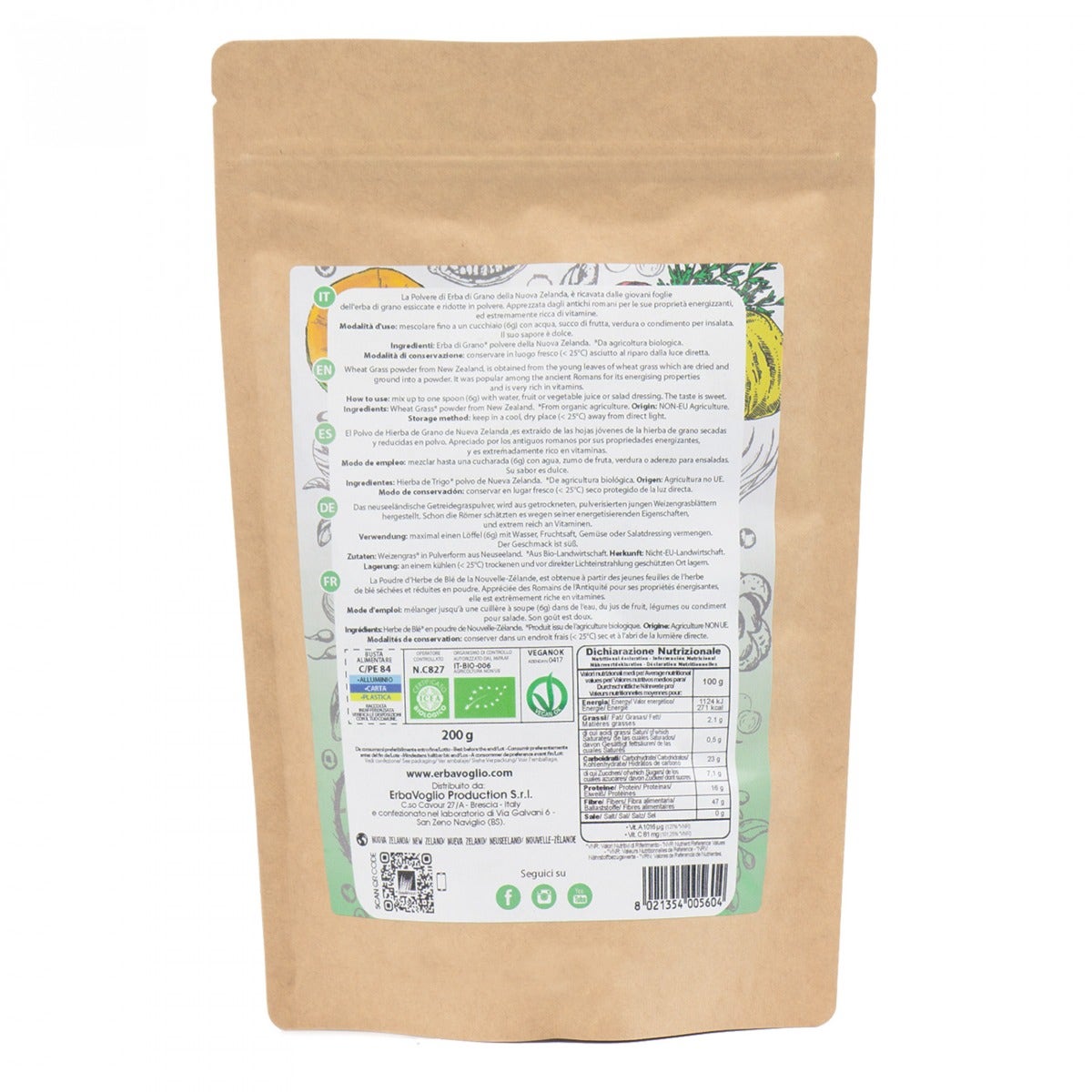Erbavoglio Polvo de pasto de trigo orgánico de Nueva Zelanda 200 g-3