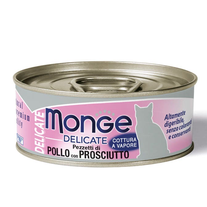 Monge Delicate Trozos De Pollo Con Jamón Comida Húmeda Para Gatos Adultos 80g-2