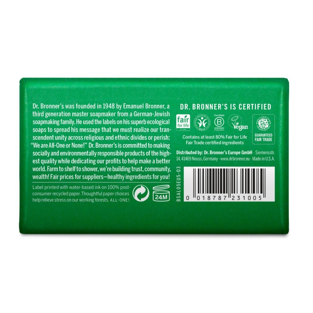 Jabón Sólido de Almendras Puro Orgánico Dr. Bronner's 140g-2