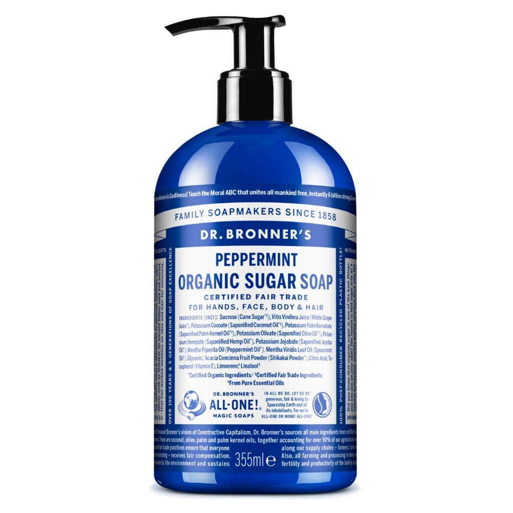 Jabón de azúcar de menta orgánico Dr. Bronner's 355ml-1