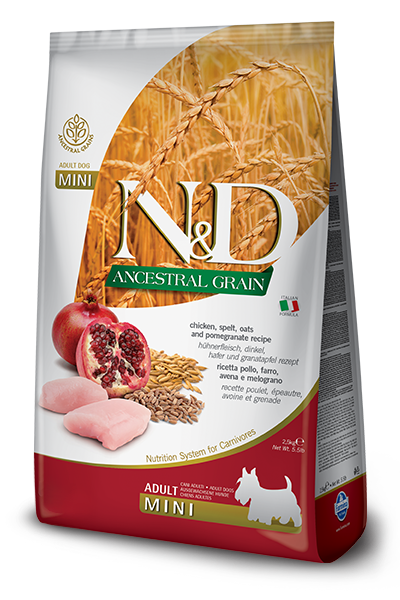 Farmina N&D Ancestral Grain Pollo Y Granada Perros Adultos Tamaño Mini Bolsa 2,5kg-1