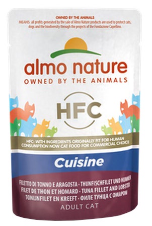Almo Nature HFC Cuisine Comida Húmeda Filete De Atún Y Langosta Para Gatos Adultos Bolsita 55g-1