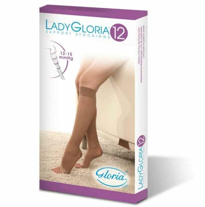 Lady Gloria 12 Medias hasta la rodilla de piel de ante con punta abierta, talla 5-2