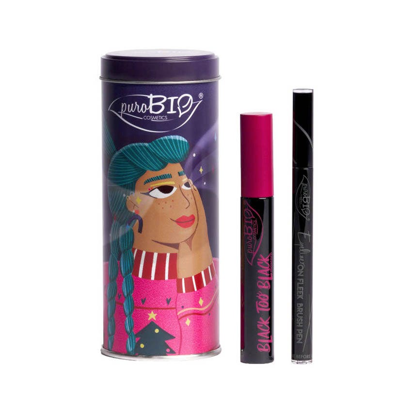 Purobio Kit Máscara de Pestañas Black Too Black 8ml + Delineador en Rotulador Pincel 0,69g-2