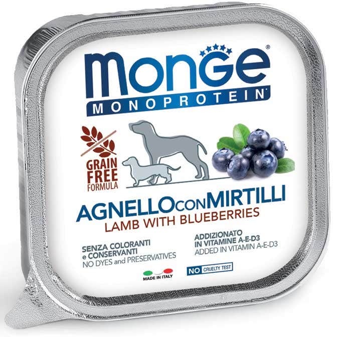 Monge Monoprotein Cordero Con Arándanos Alimento Húmedo Para Perros Adultos 150g-2