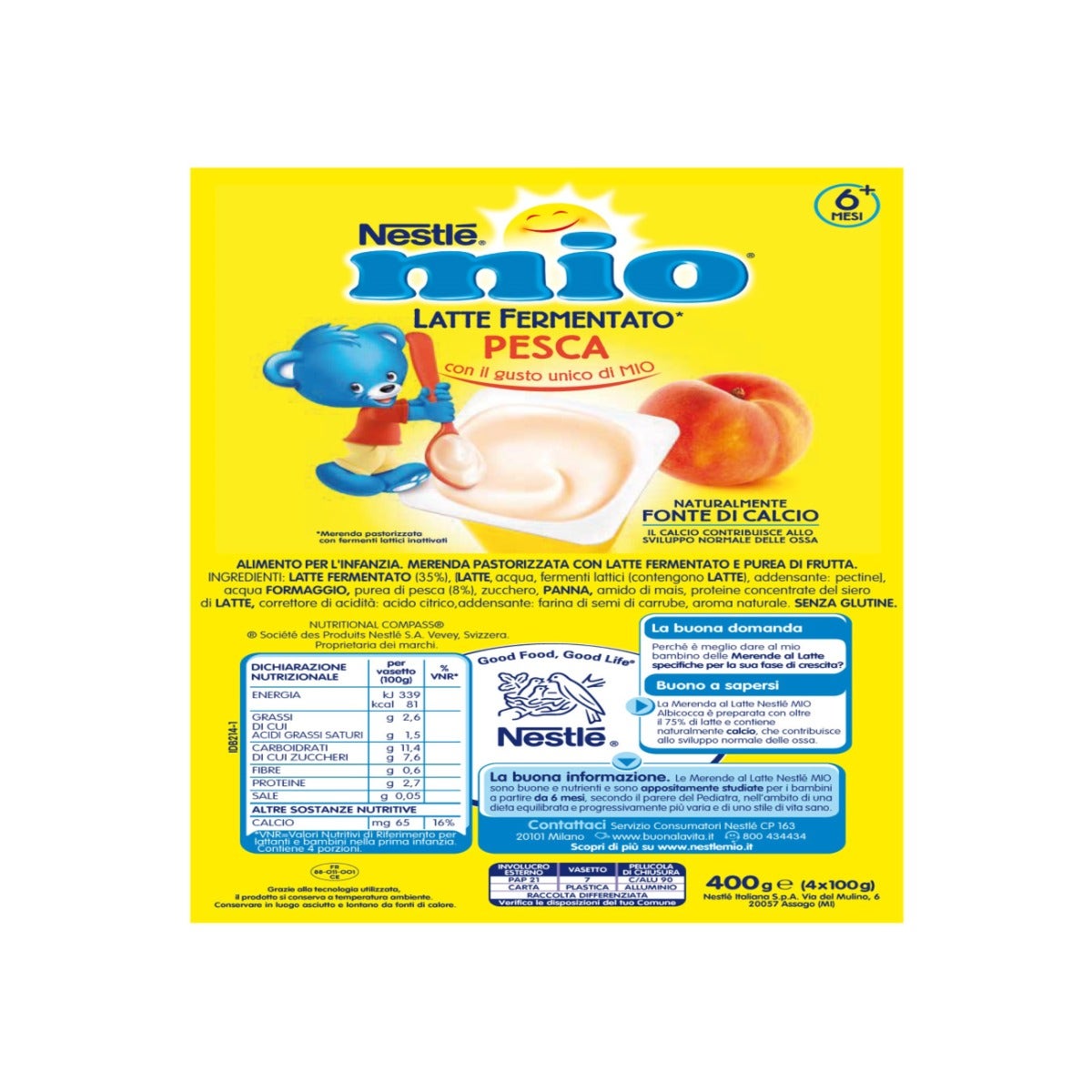 Nestlé Mio Merenda Leche Fermentada Melocotón 4x100g 6 Meses-3