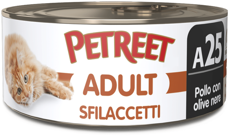 Petreet Adult Filetes de Pollo con Aceitunas Negras Comida Húmeda para Gatos Lata 70g-1