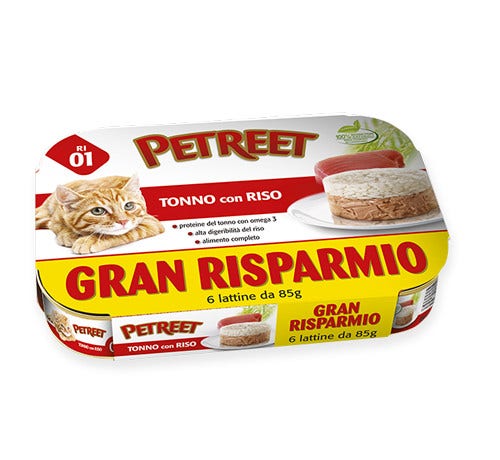 Petreet Comida Húmeda con Arroz y Atún para Gatos Adultos 6x85g-1
