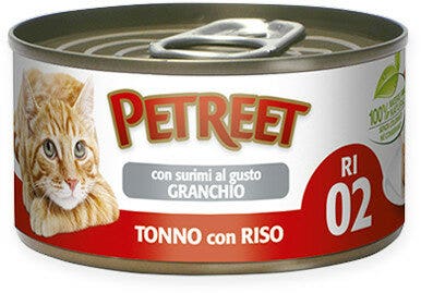 Petreet Arroz de Atún con Surimi Sabor Cangrejo Comida Húmeda para Gatos Adultos Lata 85g-3