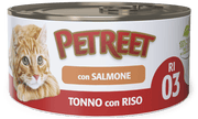 Petreet Arroz de Atún con Salmón Comida Húmeda para Gatos Adultos Lata 85g-1