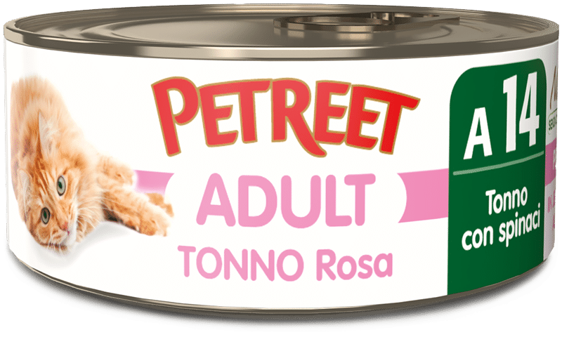 Petreet Comida Húmeda de Atún Rosa con Espinacas para Gatos Adultos Lata 70g-1