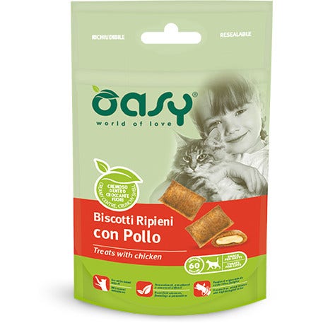 Oasy Snack Húmedo para Gatos Galletas Rellenas De Pollo Gatos 60g-1