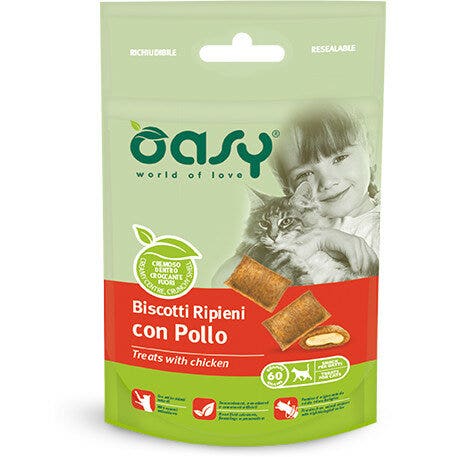 Oasy Snack Húmedo para Gatos Galletas Rellenas De Pollo Gatos 60g-2