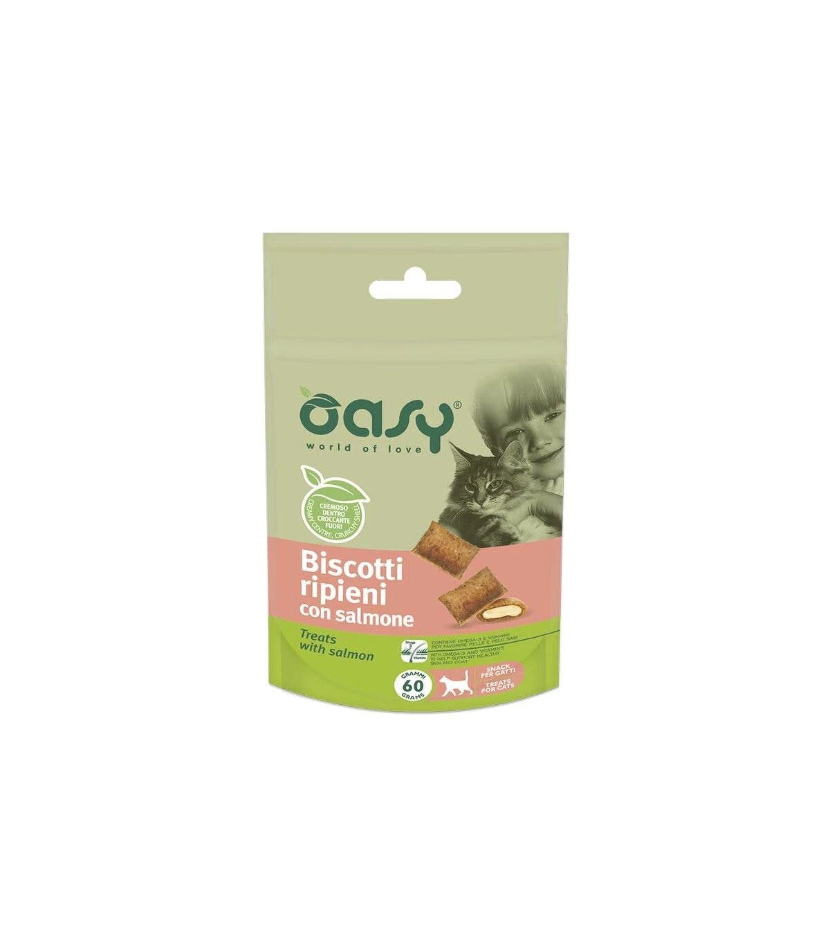 Oasy Snack Galletas para Gatos Rellenas de Salmón 60g-1