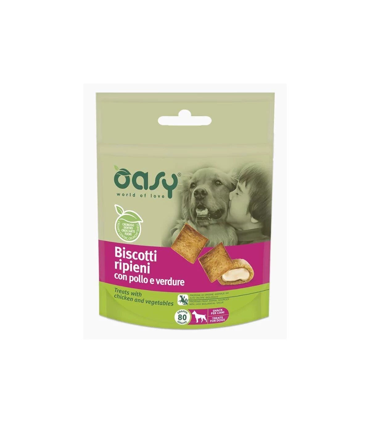 Oasy Snack Galletas para Perros Rellenas de Pollo y Verduras 80g-1