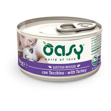 Oasy Mousse Wet Cat Con Pavo Para Gatos Adultos Lata 85g-1