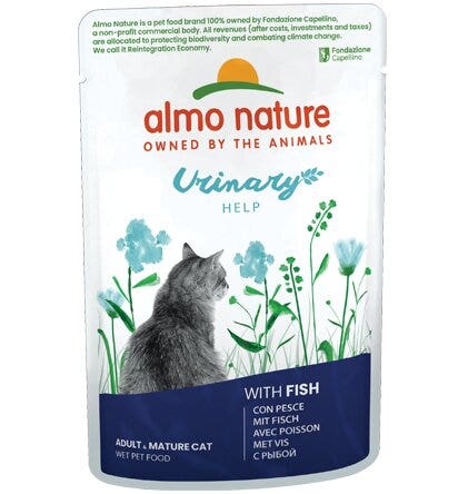 Alimento húmedo de apoyo urinario holístico de Almo Nature con pescado para gatos adultos bolsita de 70 g-2