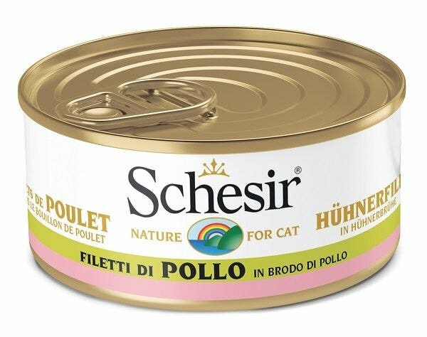 Schesir Filetes de Pollo en Caldo de Pollo Comida Húmeda para Gatos Adultos Lata 70g-2