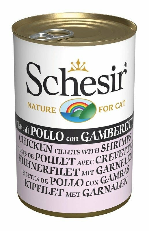 Schesir Comida Húmeda de Pollo con Gambas para Gatos Adultos Lata 140g-2