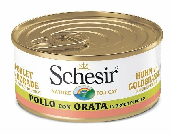 Schesir Pollo con Dorada Comida Húmeda para Gatos Adultos Lata 70g-2
