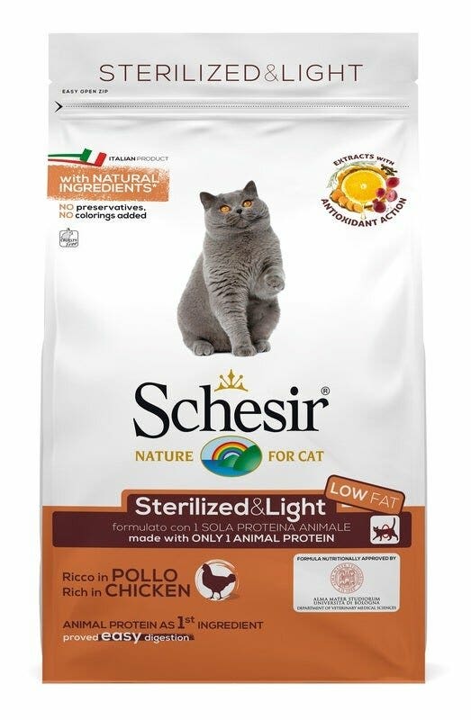 Schesir Croquetas Esterilizadas&Light con Pollo para Gatos Adultos Bolsa 1,5kg-2