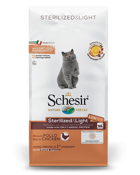 Schesir Croquetas Esterilizadas&Light con Pollo para Gatos Adultos Bolsa 10kg-1