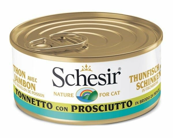 Schesir Atún con Jamón en Caldo de Pescado Comida Húmeda para Gatos Adultos Lata 70g-2