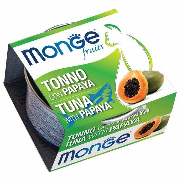 Monge Fruits Trozos de Atún con Papaya Comida Húmeda para Gatos Adultos 80g Tarrina-2