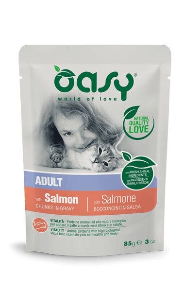 Oasy Bocados en Salsa para Gatos Adultos con Salmón 85g-1
